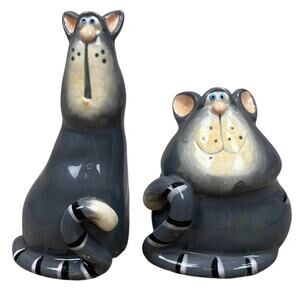 Gray Tabby Cat Salt & Pepper Shakers Russ Berrie Ceramic Alley Katz